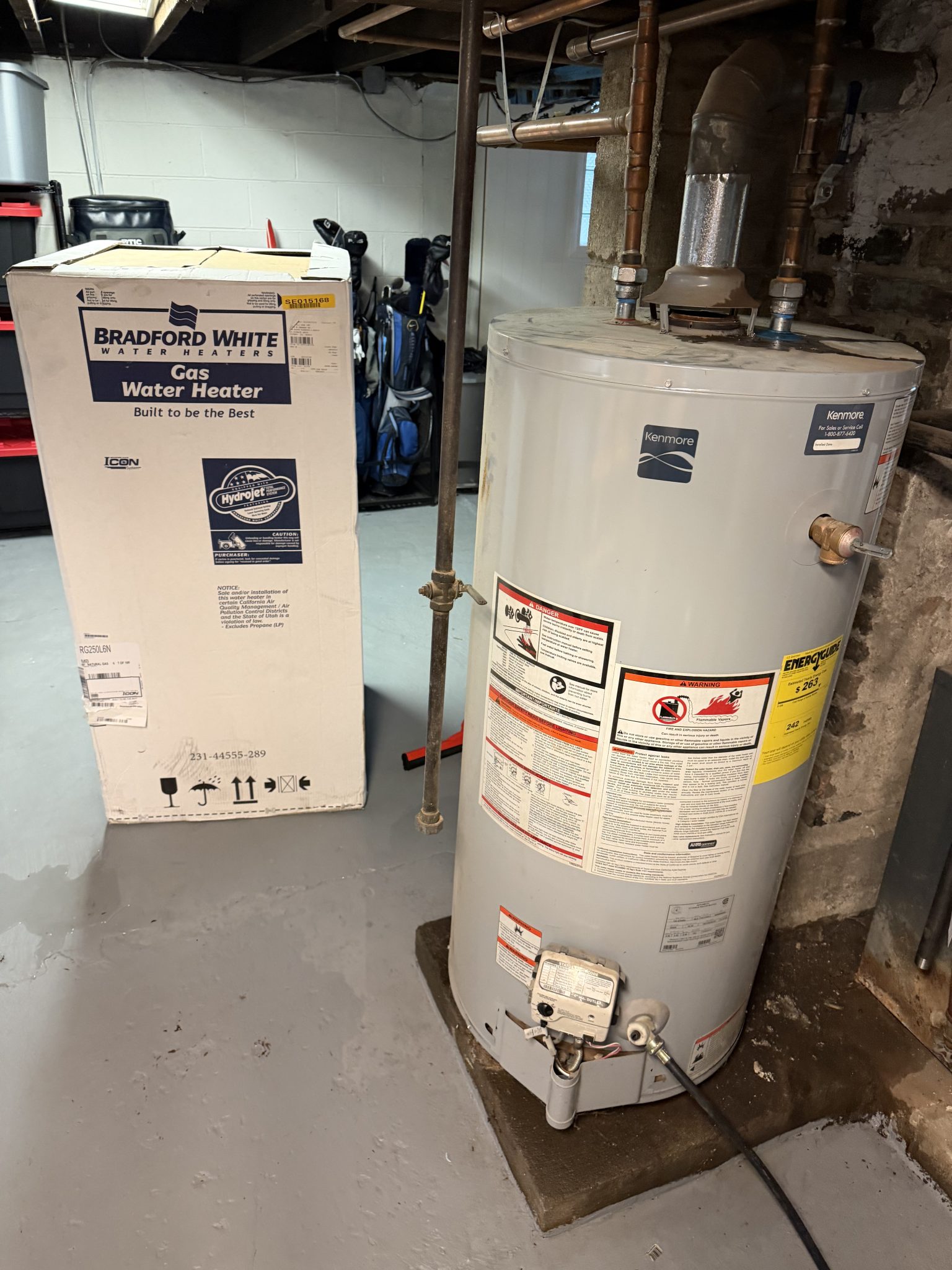 Gas water heater and new piping in a residential basement